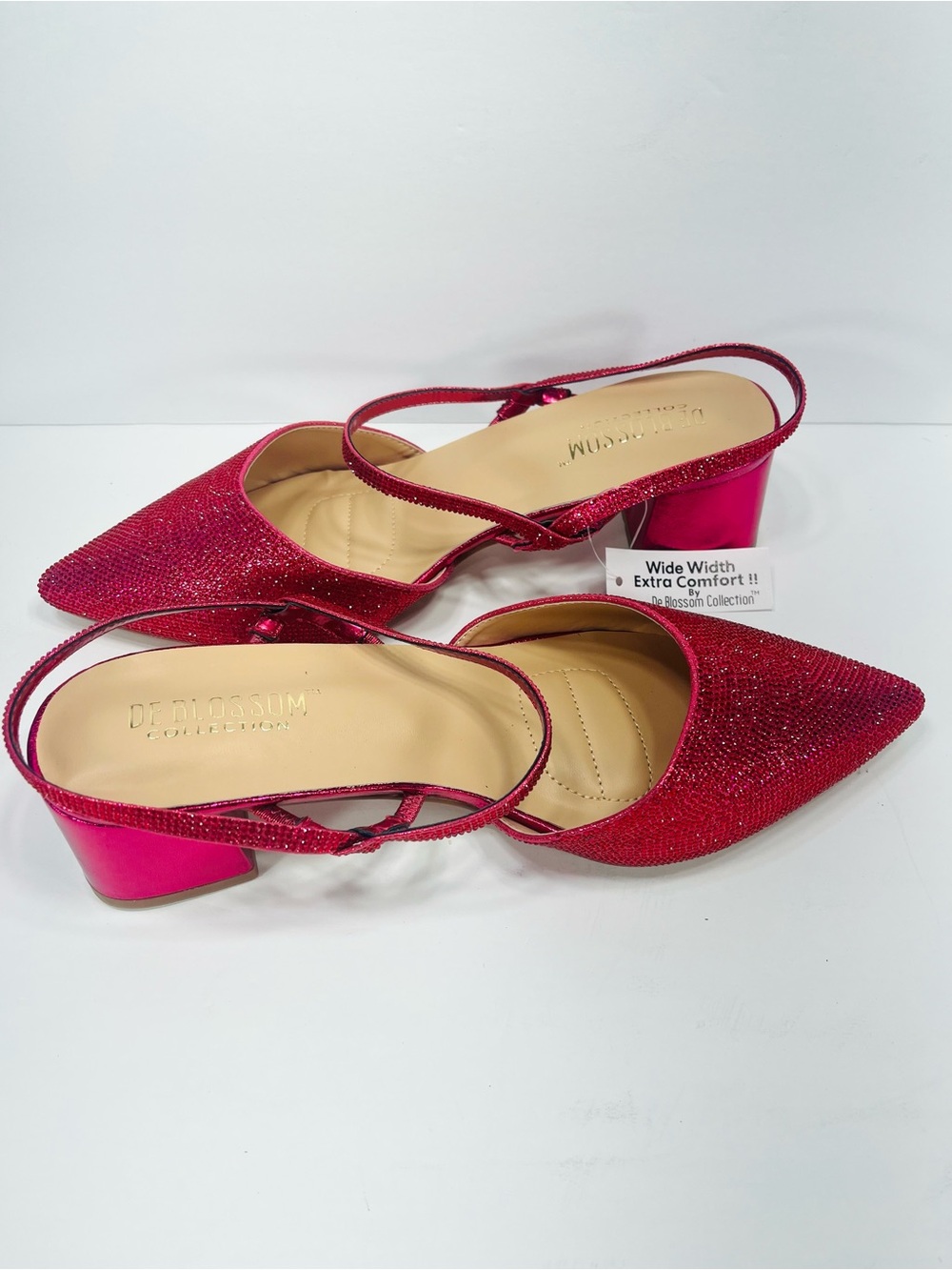 De Blossom Collection Hot Pink Glitter Slingback Block Wide Width Heels size 10